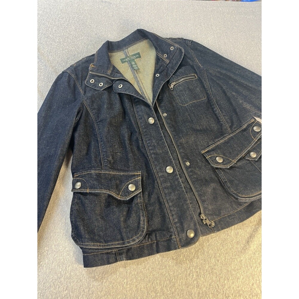 Vintage Lauren Ralph Lauren Denim Jacket Funky Chunky Style Women’s Large Biker